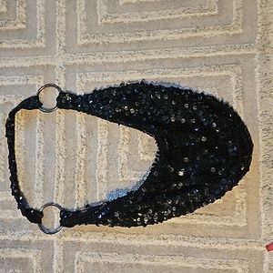 VINTAGE EARLY 2000 BLACK SEQUIN BOHO BAG *Bisou Bisou brand*